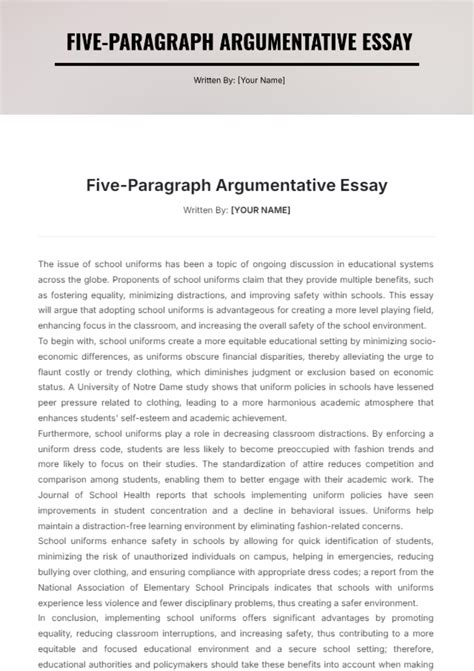 Free Five-Paragraph Argumentative Essay Template to Edit Online