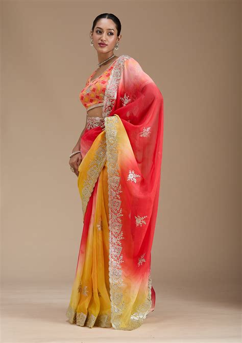 Buy Red Gotapatti Crepe Saree - Koskii