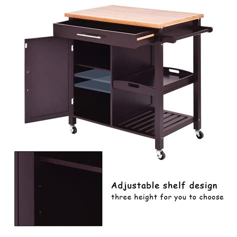 Giantex Kitchen Trolley Cart Wood Rolling Island Cart Home Restaurant ...