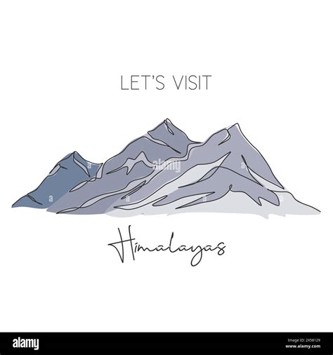One continuous line drawing Himalaya Mount Everest landmark. World ...