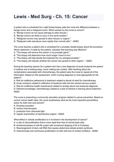 Lewis - Med Surg - Ch. 15: Cancer questions and answers A+ score ...