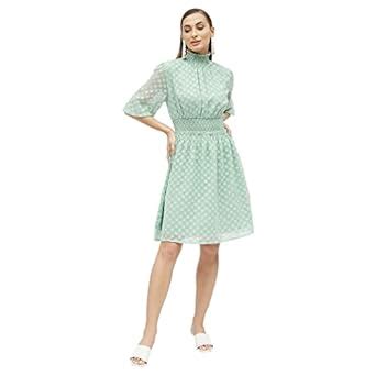 Buy Kibo Women's Georgette High-Neck Smocking Dress (LVD1171-A) (Large ...