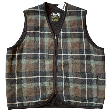90s STUSSY BURLY GEAR "CHANEL logo" quilting check Vest | What’z up