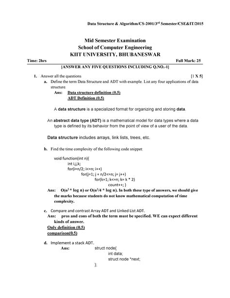 Midterm exam 9 July 2015, questions and answers - Data Structure Time ...