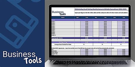 Childminding Small Setting Monthly Accounts Spreadsheet (2024-2025)