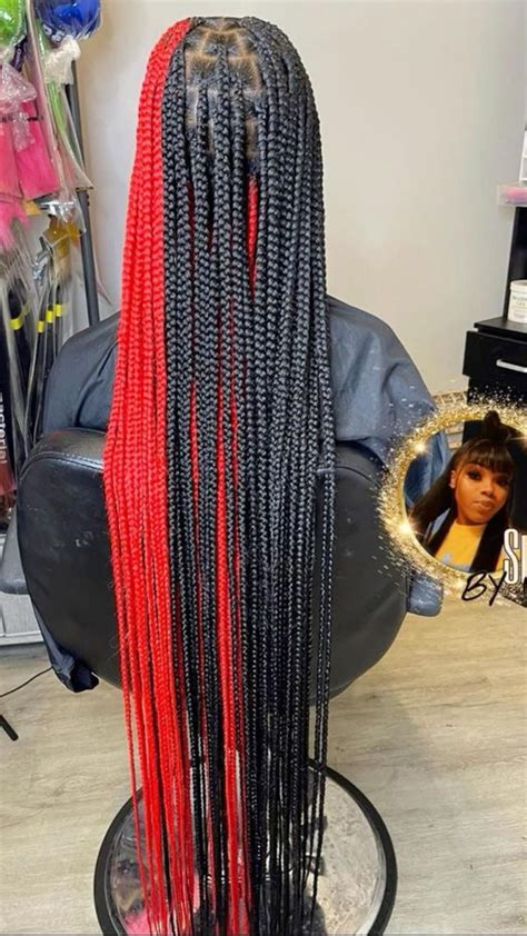 Red and black peekaboo knotless braids – Artofit