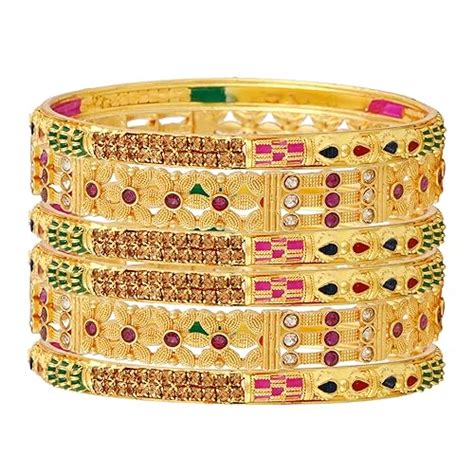 Buy Mansiyaorange Classic A D Colored Stone Studded Hand Meena Six ...