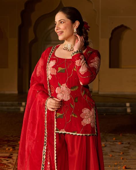 Shop Azmat Maroon Printed Viscose Organza Suit Set for Womenswear ...