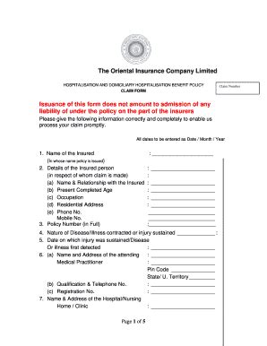 Hospitalisation Claim Form - Blank Fillable Template | Fill Out, Print ...