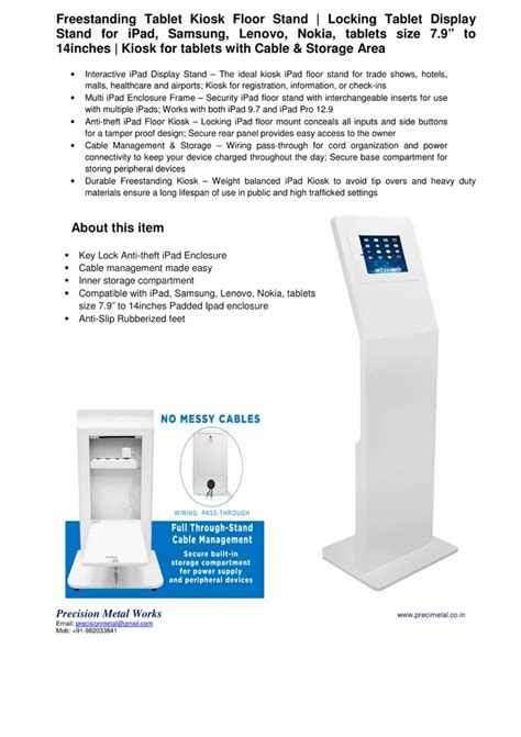 Kiosk - Locking Tablet Floor Stand Kiosk For Ipad, Galaxy 9.7"-10.5 ...
