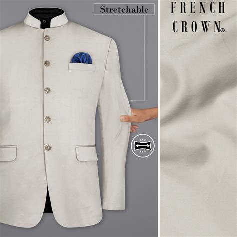 Sisal Cream Plain-Solid Premium Cotton Bandhgala/Jodhpuri Blazers for Men.