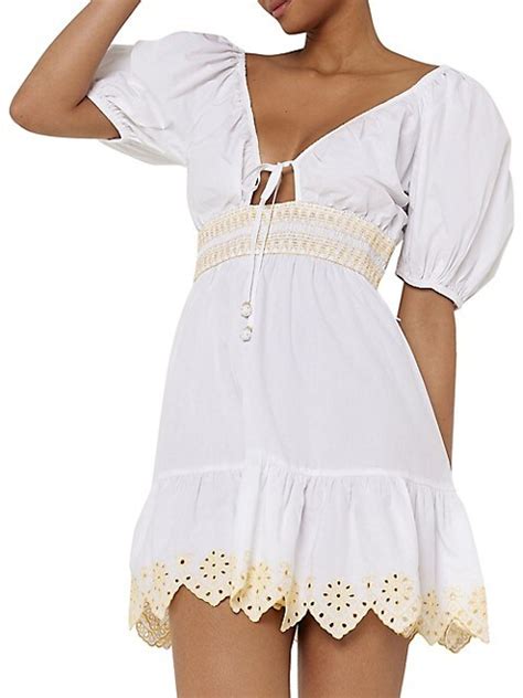 Puff-Sleeve Tie-Front Cotton Mini Dress