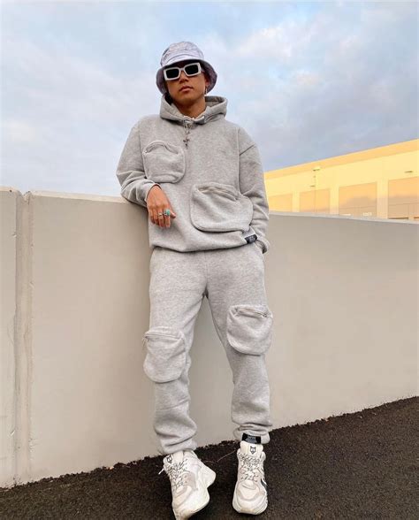 Y2K Streetwear Hip Hop Fashion Oversized Round Zip Pocket Grey Tracksu ...