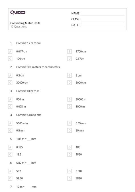 Image result for Metric Unit Conversion Worksheet Answers