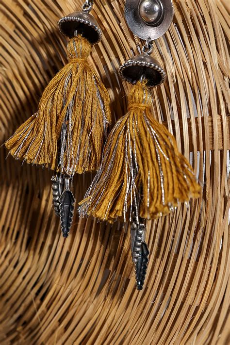 Yellow Oxidised Tassel Jhumka – Craftroots