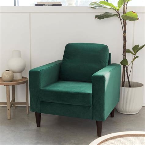 Sillón vintage de terciopelo con patas de madera, Verde ingles