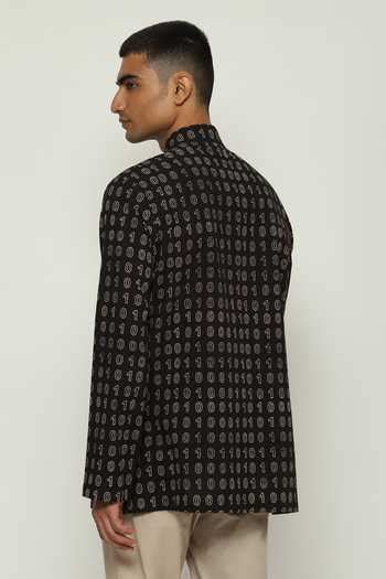 Buy Black Cotton Ajrakh Hand Block Print Kurta For Men by Abraham And ...