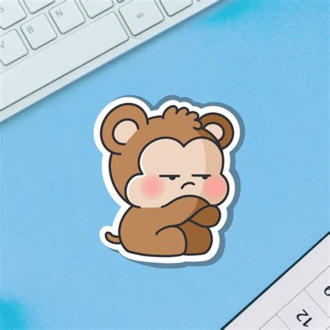 Cute Grumpy Monkey Vinyl Sticker Kawaii Monkey Stickers - Etsy India