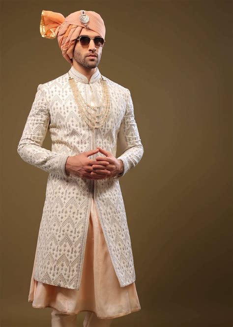 Silk Sherwani Set With Exquisite Embroidery