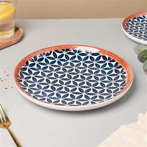 Buy Nestasia White and Blue Floret Set of 1 Ceramic Round Dinner Plate ...