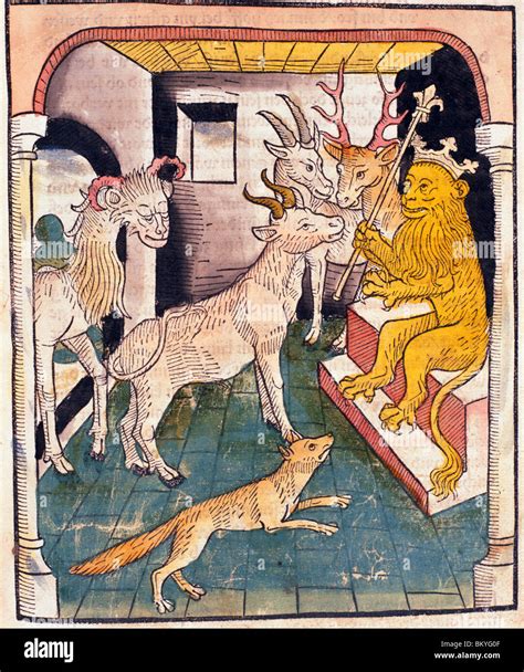 Lion King with Deer and Fox in court from Buch der Weisheit der Alten ...