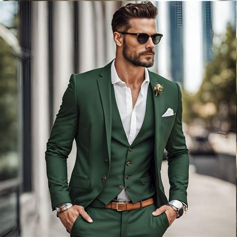 Men Suits Designer Emerald Green 3 Piece Suits Slim Fit Elegant Formal ...