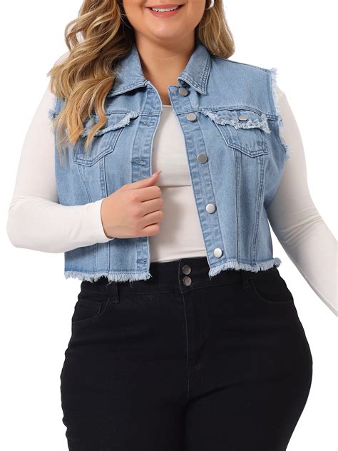 Agnes Orinda Women's Plus Size Denim Vest Button Down Sleeveless Crop ...