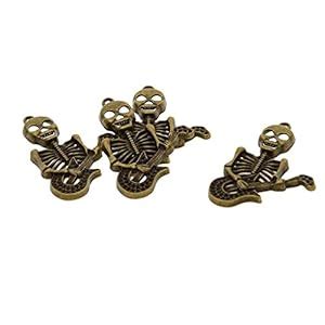 Buy Anbau Pack of 4 Antique Bronze Skull Skeleton with Guitar Pendant ...