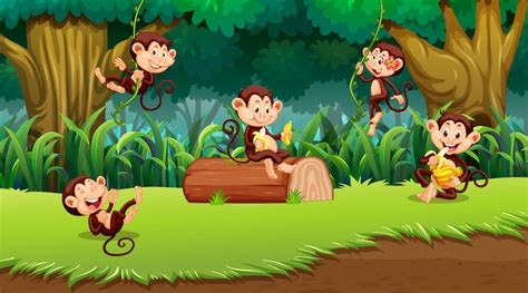 Aap in jungle scene | Gratis Vector