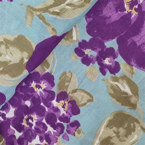 Pure Cotton Blue With Purple Big Wild Flower Jaal Screen Print Fabric ...