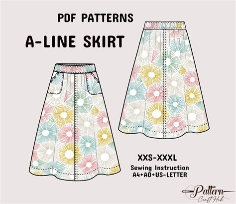 Midi Skirt Sewing Pattern, A Line Skirt Pattern,flare Skirt With Pocket ...