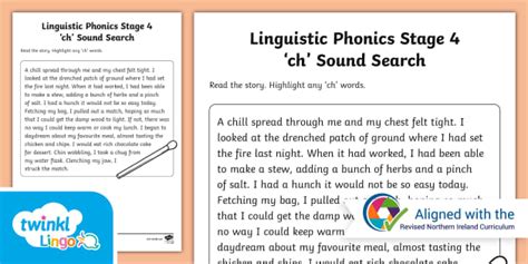 Linguistic Phonics Stage 4 'ch' Story Search Activity Sheet