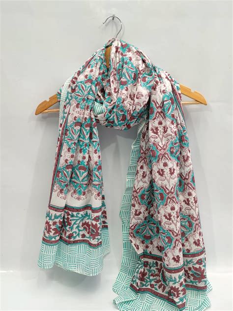 2 Meter Mulmul Cotton HandBlock Dupatta / Stole - TSPDSMB53 – The ...