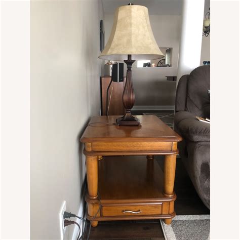 Raymour and Flanigan Oak Living Room Side Tables - AptDeco