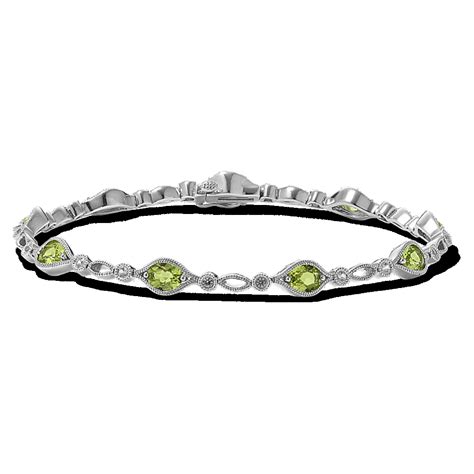 Vintage Green Peridot and White Sapphire Bracelet (7'') | Shane Co.