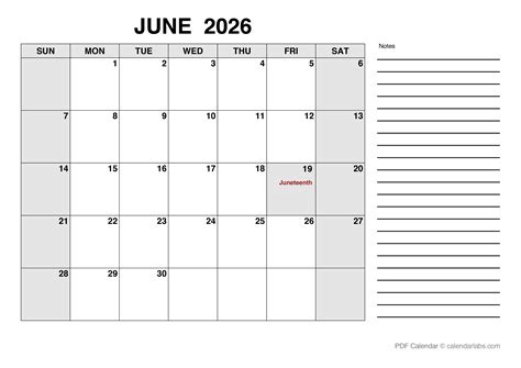 June 2026 Calendar with Holidays | CalendarLabs