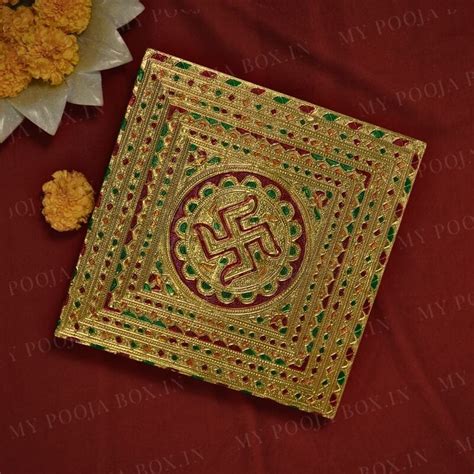 Buy Swastik Golden Design Pooja Chowki Online in India - Mypoojabox.in