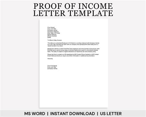 Proof of Income Letter Template, Income Verification Letter, Income ...