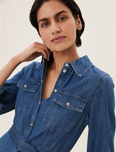 Buy Denim Belted Midi Shirt Dress at Marks & Spencer