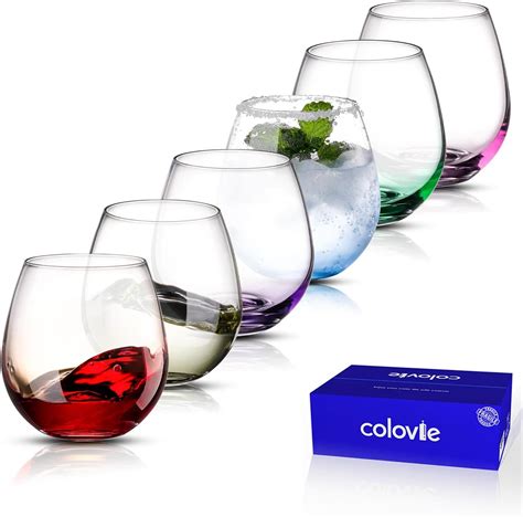 Amazon.com | LUXULISH Colored Stemless Wine Glasses Set of 6, Hand ...