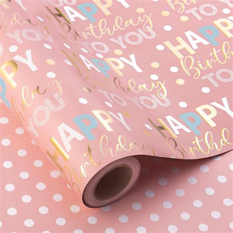 Amazon.com: MAYPLUSS Reversible Pink Birthday Wrapping Paper Roll - 17 ...