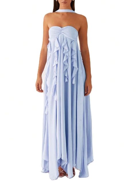 Womens Y2k Tube Strapless Pleated Maxi Dress With Scarf Maternity Silk ...