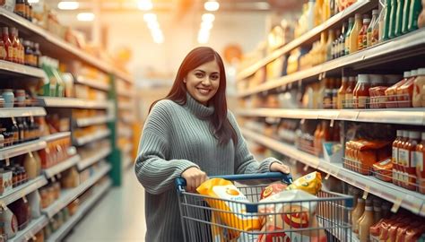 Woman shopping in grocery store aisle | Premium AI-generated image