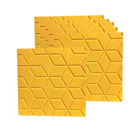 Monochrome Groove Acoustic Panels Set of 6, 12"x12"x 9mm, Yellow Groove ...