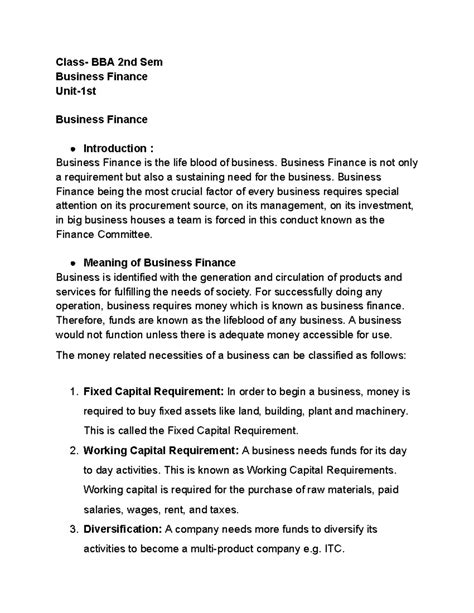 BBA-2nd Sem. Business Finance Unit-1 Overview and Essentials - Studocu