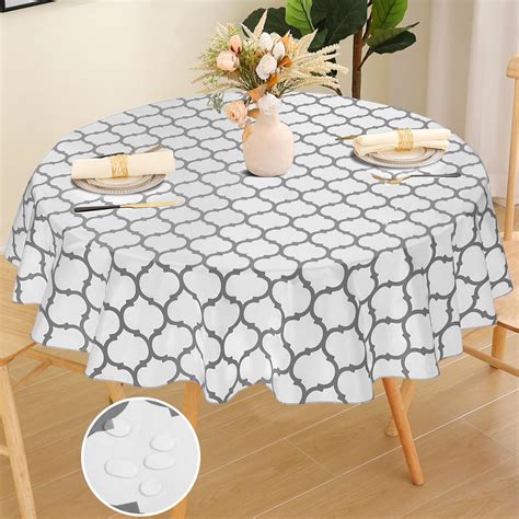 decorUhome Waterproof Vinyl Tablecloth with Flannel Backing for Round ...