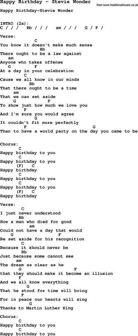 Song Happy Birthday by Stevie Wonder, song lyric for vocal performance ...