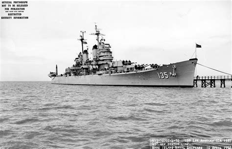 USS Los Angeles (CA-135), a Baltimore class heavy cruiser, at the south ...