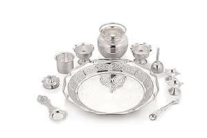 Silverglow Vijaya Lakshmi Pooja Set | Silver Plated Puja Thali Set ...