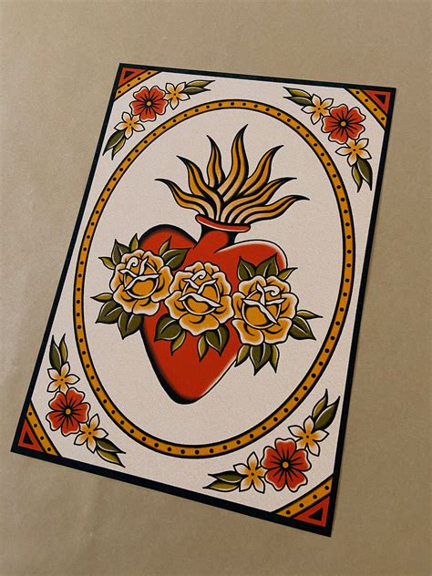 Sacred Heart Traditional Tattoo Flash Art Print - Etsy Australia